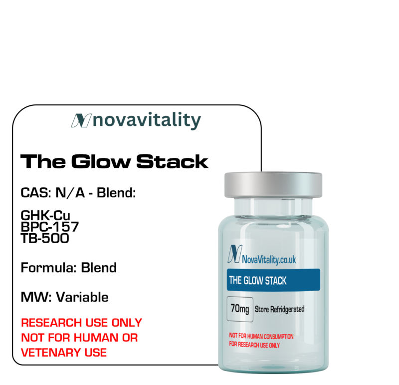 The Glow Stack Research Blend — GHK-Cu (50 mg) + BPC-157 (10 mg) + TB-500 (10 mg) Tri-Peptide Kit for Tissue Resilience Research (RUO) The Glow Stack Research Blend: GHK-Cu 50 mg (CAS 40949-98-6) + BPC-157 10 mg (CAS 137525-51-0) + TB-500 10 mg (CAS 62568-57-4) — RUO tri-peptide kit for ECM remodelling, actin dynamics & antioxidant defence studies. UK MHRA-compliant, COSHH-aware research supply.