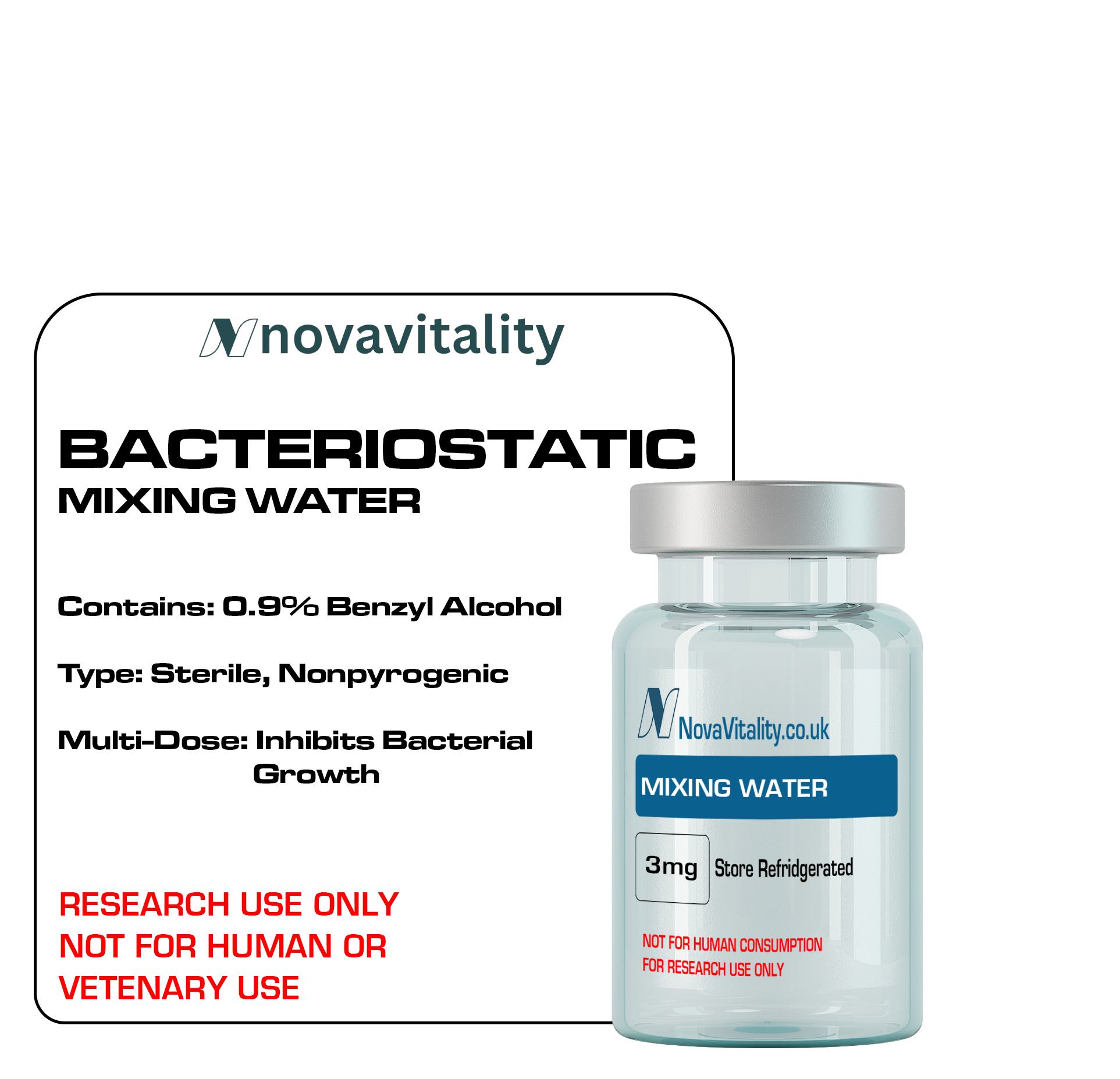 Bacteriostatic Water (0.9% benzyl alcohol in 0.9% NaCl) research solvent — USP -compliant, endotoxin-tested (