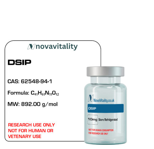 DSIP Research Peptide — Nonapeptide for Chronobiology & Neuroendocrine Research (RUO) DSIP research peptide (CAS 62548-94-1, MW 892.00 Da): Trp-Ala-Gly-Gly-Asp-Ala-Ser-Gly-Glu for HPA axis modulation, slow-wave sleep promotion & antioxidant enzyme regulation studies — RUO, UK-supplied, CoA-backed.