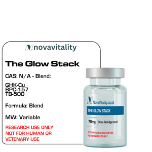 The Glow Stack Research Blend — GHK-Cu (50 mg) + BPC-157 (10 mg) + TB-500 (10 mg) Tri-Peptide Kit for Tissue Resilience Research (RUO) The Glow Stack Research Blend: GHK-Cu 50 mg (CAS 40949-98-6) + BPC-157 10 mg (CAS 137525-51-0) + TB-500 10 mg (CAS 62568-57-4) — RUO tri-peptide kit for ECM remodelling, actin dynamics & antioxidant defence studies. UK MHRA-compliant, COSHH-aware research supply.