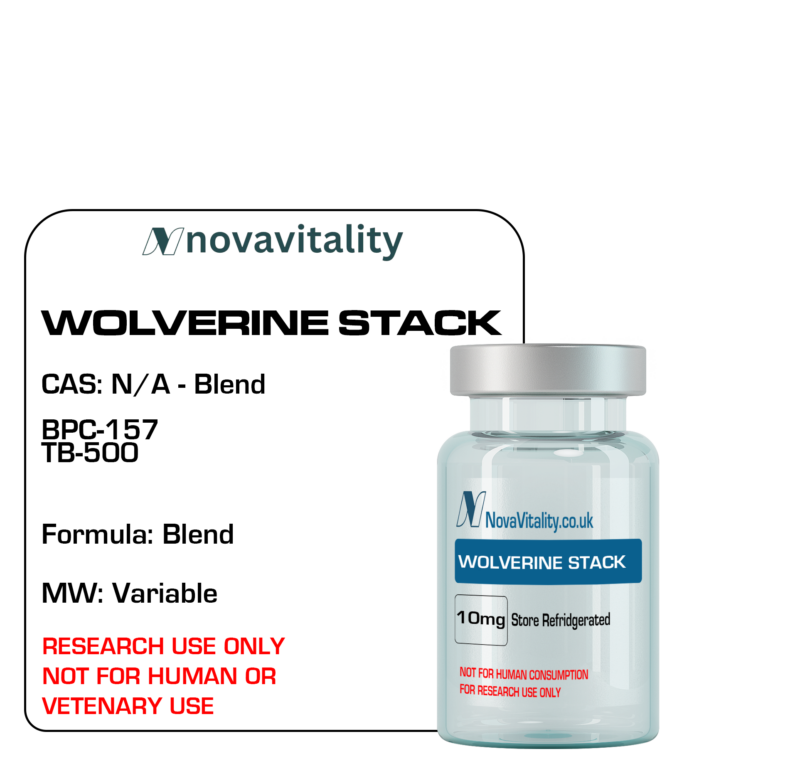 Wolverine Stack Research Blend: BPC-157 (CAS 137525-51-0) + TB-500 (CAS 62568-57-4) — RUO dual-peptide kit for cytoprotection, actin dynamics & tendon repair studies. UK MHRA-compliant research supply. Not pre-mixed.